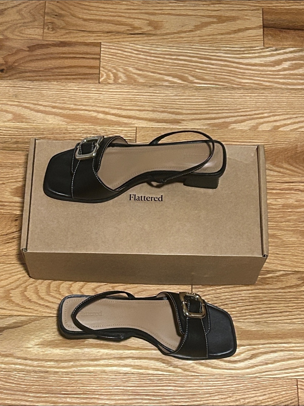 Flattered Black Slingback Sandals with Buckle
